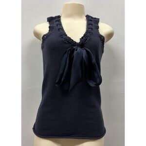 Tory Burch  women size smal  silk tie neck navy  cashmere sweater tank